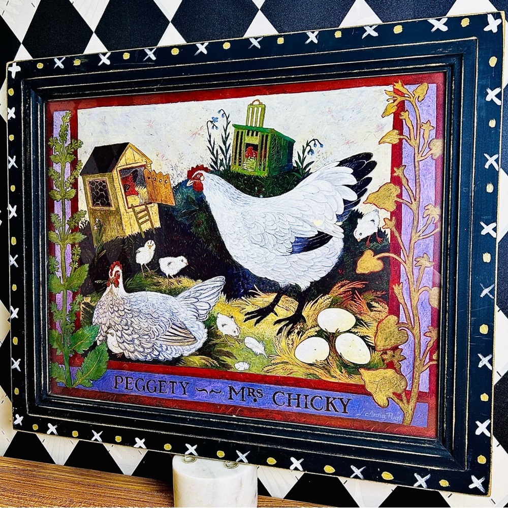 Folk Art British by Anna Pugh “Peggety and Mrs Chicky” Large Scale 23” Framed